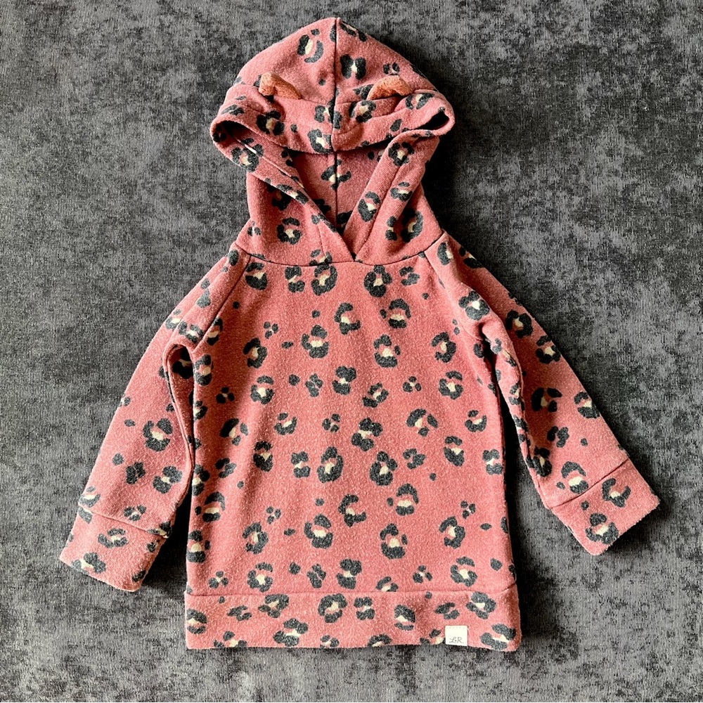Lulu + Roo Apple Cider Cheetah Hooded Sweater with Ears Size 6-12 Months